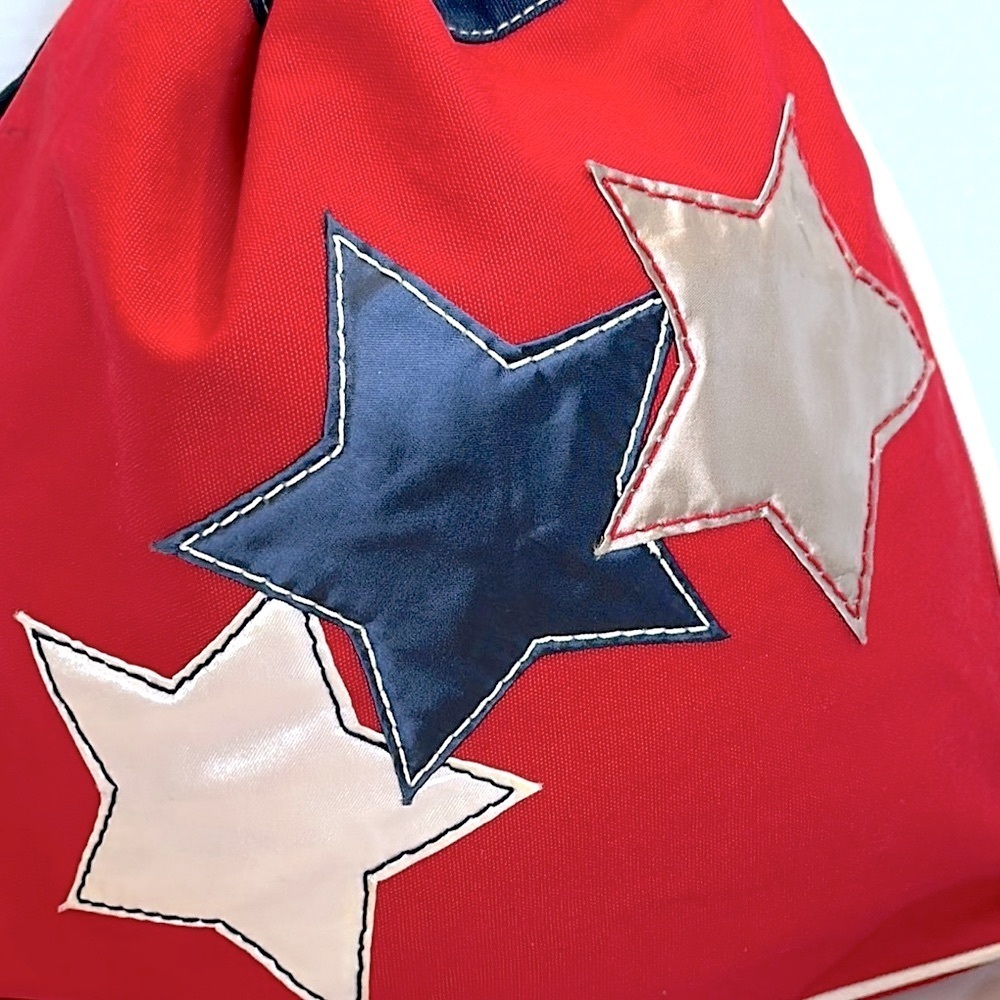 Red Star-Patterned Drawstring Bag Euc - image 2